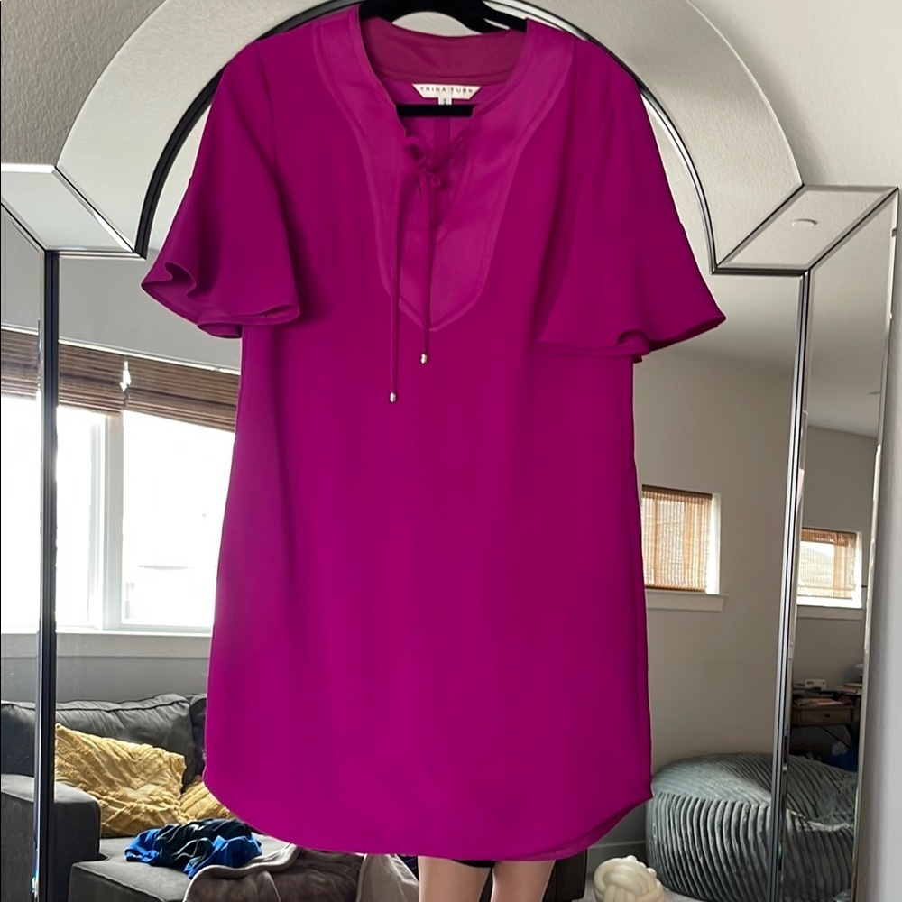 Trina Turk Pink Off the Shoulder Sheath Mini Dress - Picture 2 of 6